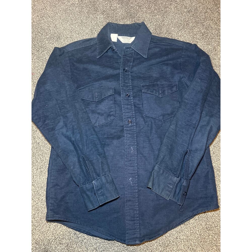 Vintage 1970s G.H. Bass & Co. Blue Cotton Flannel Button Down Shirt size M